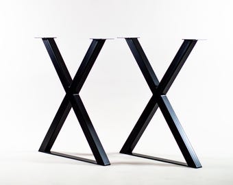 Modern X-Frame Metal Table Legs | Customizable Height 26"- 30" , W 24" | Handmade Steel Dining Table Base | Set of 2