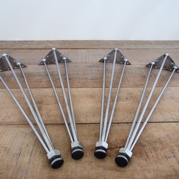 28" Stainless Steel Hairpin  Table Legs , 3-PIN-NUTS , Height 26" To 30" Set(4)