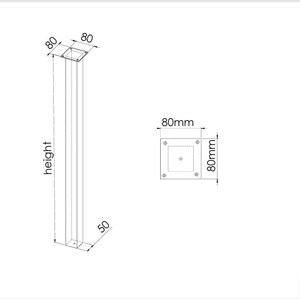 May include: A black metal post with a square base and a square top. The post is 80 inches tall and 50 inches wide. The base is 80 mm wide and 80 mm long.