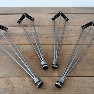 Industrial Hairpin Table Legs , 12”  3-PIN-NUTS Table Legs, Height 11" - 15" Set(4)