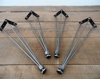 Industrial Hairpin Table Legs , 12”  3-PIN-NUTS Table Legs, Height 11" - 15" Set(4)