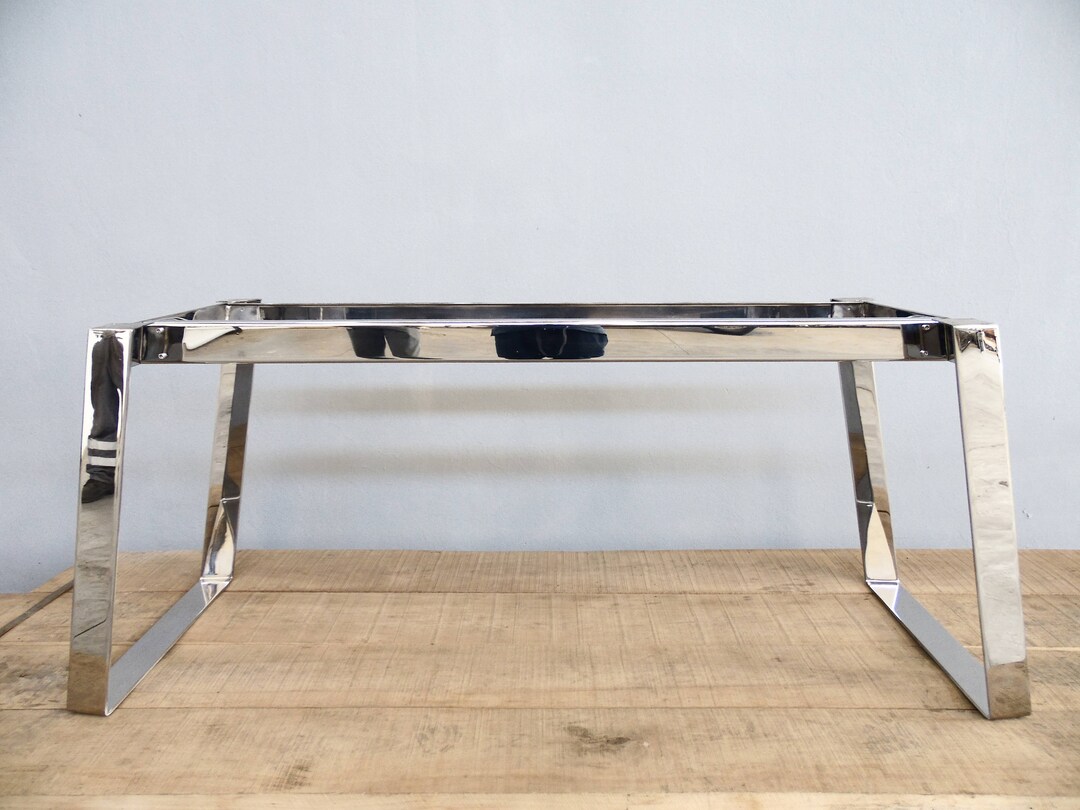 Modern Stainless Steel Dining Table Base , 28 H X 24 W X 52 L Angled
