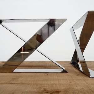 Metal Bench Legs , 15&quot; H X 21&quot; W X-frame Wide Flat Stainless Steel Table Legs  , Customizable Height 12&quot; - 16&quot; , Set(2)