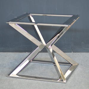Base de mesa de comedor de acero inoxidable para tableros de vidrio, mármol y madera, 71 cm de alto x 76 cm x 76 cm, cuadrada, cromada, hecha a medida.