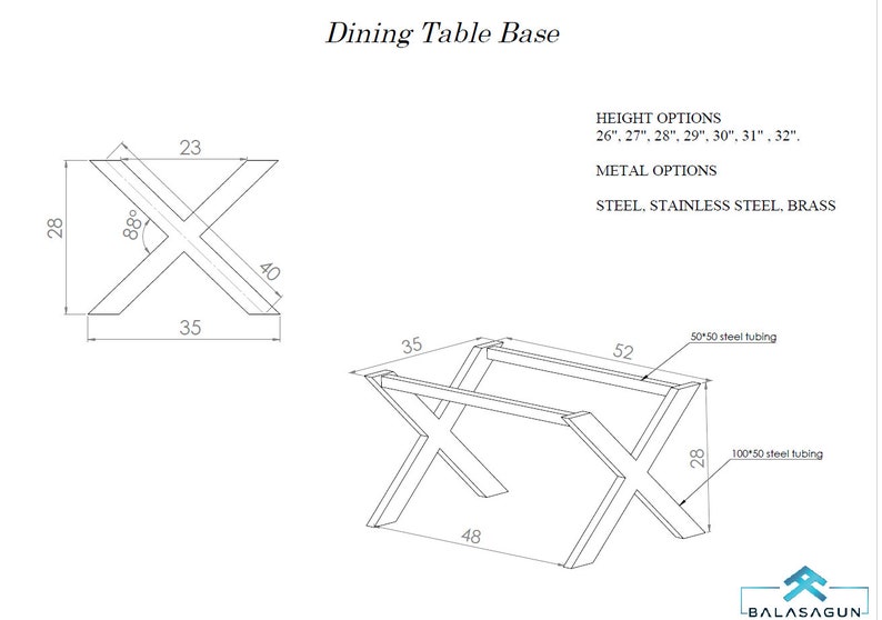 Dining Table Base 28 H X 35 W X 52 L Etsy