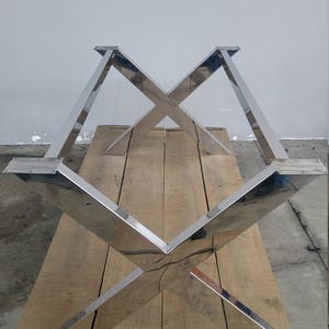 Exclusive Mirror Polished Stainless Steel X-Frame Table Base – Handcrafted Excellence | 52" Length | 35" Width