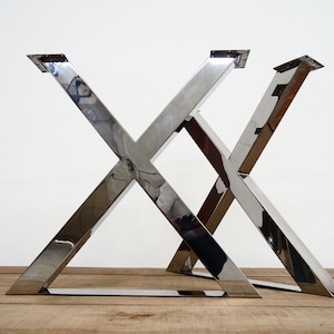 Steel Dining X Table Legs | 28&quot; X-Frame Stainless Steel Legs | Width 28&quot;, Height 26&quot;–30&quot; | Set of 2 | Handcrafted by BALASAGUN