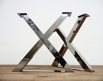 Patas de acero para mesa de comedor en forma de X / Patas de acero inoxidable con estructura en X de 71 cm / Ancho: 71 cm, Alto: 66-76 cm / Juego de 2 / Fabricado artesanalmente por BALASAGUN