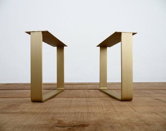 Brass Coffee Table Legs | 16&quot; Flat U-Shaped Metal Legs | Set of 2 | Sofa & Furniture Base | Height Options 12”-16”