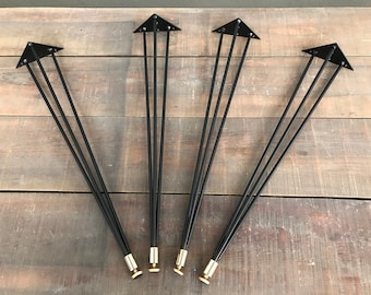 Steel Hairpin with Brass Accent Table Legs (Set of 4)  | Customizable Height 26"-30" | by BALASAGUN