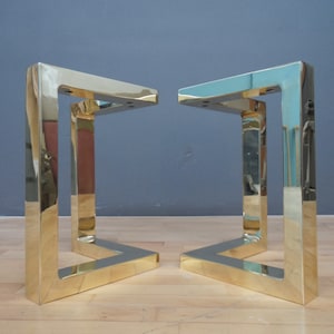 Bracket Brass Table Legs, 16&quot; H x 16&quot; W Ottoman Bench Legs | Polished or Brushed Brass | Customizable