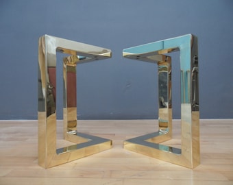 Bracket Brass Table Legs, 16" H x 16" W Ottoman Bench Legs | Polished or Brushed Brass | Customizable Sizes