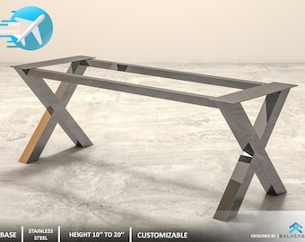 Stainless Steel X-Frame Coffee Table Base | Modern Table Legs (16"-20" Height)