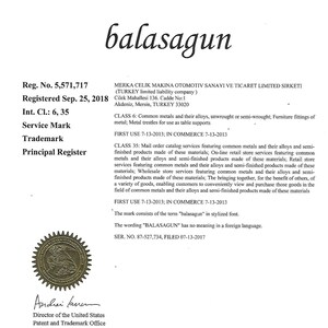 May include: A black and white trademark registration certificate for the company "balasagun" with the registration number 5,571,717. The certificate was registered on September 25, 2018. The certificate lists the company's address and the classes of goods and services covered by the trademark. The certificate also includes the company's name in a stylized font.