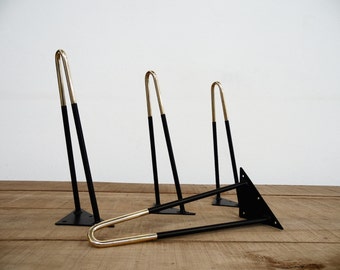 Pés de mesa de centro em metal com detalhes em latão, estilo hairpin, 40,6 cm (16"), altura de 30,5 cm a 40,6 cm (12" a 16") - Conjunto com 4 unidades.