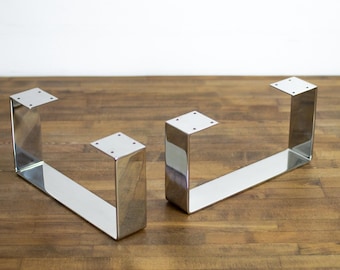 Stainless Steel U Shaped Sofa Legs , 4” to 10” H, Chrome Flat Furniture Legs, Set of 2| Sofa | Ottoman | Pouf | Cabinet | Bathroom | Coach |