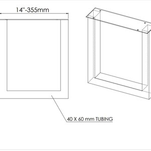 May include: Line drawing of a metal frame with dimensions 14 inches by 355 millimeters. The frame is made of 40 x 60 millimeter tubing.