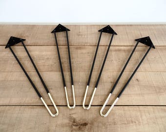 Minimalist Brass Accented Steel Hairpin Legs, Height 26" - 30", Set of 4