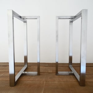 Stainless Steel Table Legs for Glass Tops – 28” Trestle Base | Polished & Brushed | Miami Modern Design
