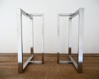 Stainless Steel Table Legs for Glass Tops – 28” Table Trestle Base | Polished & Brushed | Set of 2