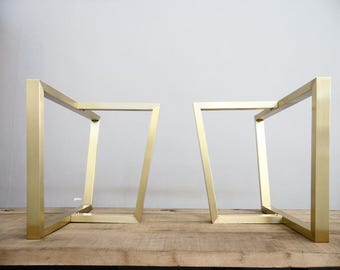 Gambe trapezoidali in ottone per tavolo da pranzo, H 71 cm x L 71 cm x P 41 cm, gambe trapezoidali per tavolo, altezza personalizzabile da 66 cm a 76 cm, set da 2