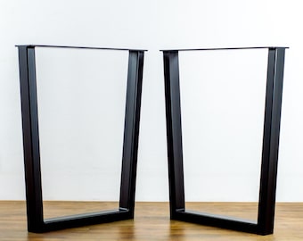 Steel Trapezoid Table Legs | 28&quot; Height | Modern Industrial Metal Legs for Dining or Work Tables | Custom Size Available