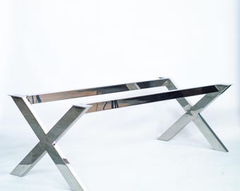 Stainless Steel X-Frame Table Base – Modern Chrome Table Base | 52" Length, 35" Width