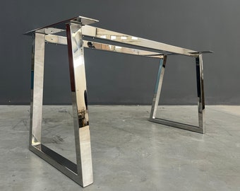 Base de mesa de comedor trapezoidal de acero inoxidable, base de metal para diseño de madera de Balasagun / Cromo / Personalizable / Interior, exterior e interior