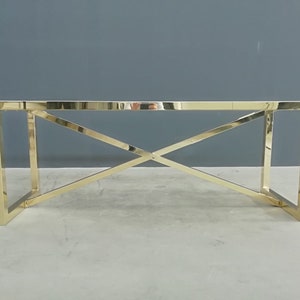 Modern Brass Dining Table Base , 28"H X28"W x 72"L CROSS X-Base, Customizable Sizes