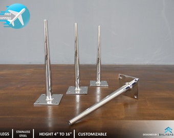 Metal Coffee Table Legs ,16” BITLIS - Tapered Turned Stainless Steel Table Legs, Height 16”-20" Set(4)