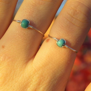 Dainty Wire Wrapped Howlite Turquoise Bead Ring (with Silver/Gold Plated or 925 Sterling Silver Wire)