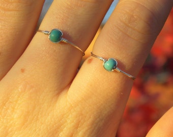 Dainty Wire Wrapped Howlite Turquoise Bead Ring (with Silver/Gold Plated or 925 Sterling Silver Wire)
