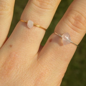 Dainty Rose Quartz Ring with Silver/Gold Plated or 925 Sterling Silver Wire image 1