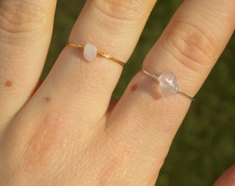 Dainty Rose Quartz Ring (with Silver/Gold Plated or 925 Sterling Silver Wire)