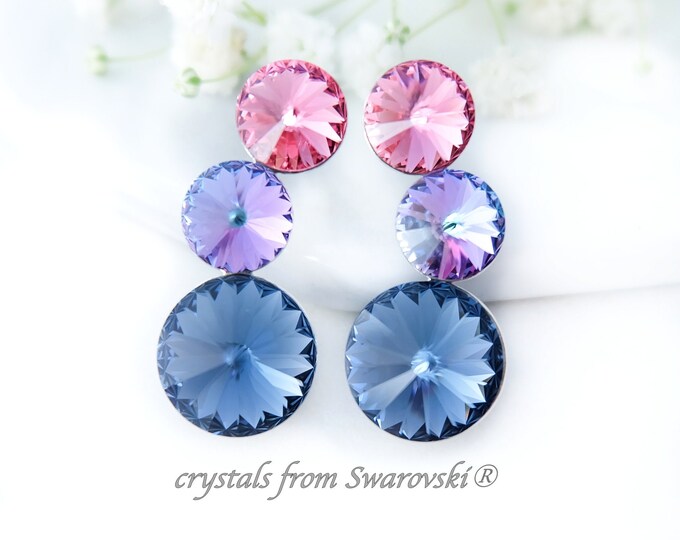 Navy Blue Pink Earrings Swarovski Crystal Earrings Etsy UK