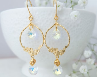 Crystal gold chandelier earrings, Bridal earrings, Bridesmaid earrings, Long statement earrings, Bohemian wedding