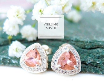 Morganite earrings, Blush vintage crystal earrings, Sterling Silver stud earrings, Pink stud earrings, Bridesmaid earrings, Cubic zirconia