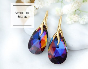 Rainbow crystal earrings, Teardrop crystal earrings, Sterling Silver earrings, Rose gold earrings, Everyday earrings 5