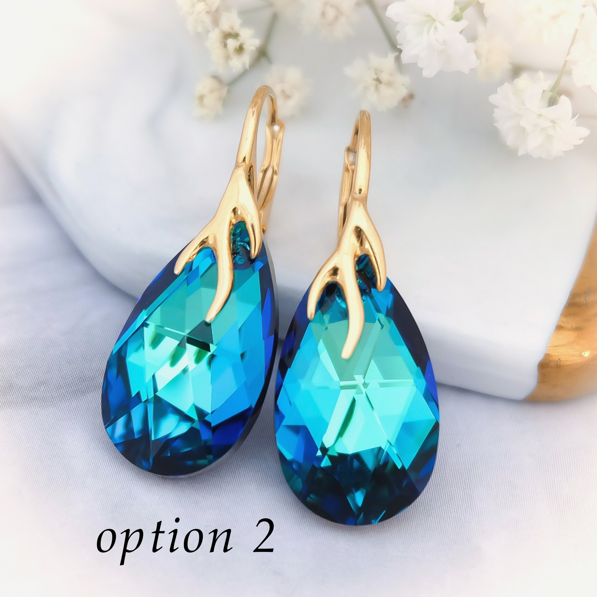 Blue Swarovski Earrings Crystal Bridesmaid Earrings Turquoise Etsy