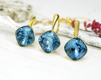 Set Di Collana E Orecchini Di Gioielli Da Sposa Blu, Set Di Collana E Orecchini Di Strass Di Cristallo Blu, Accessori Di Gioielli Da Sposa Blu - Italia - Foto 7