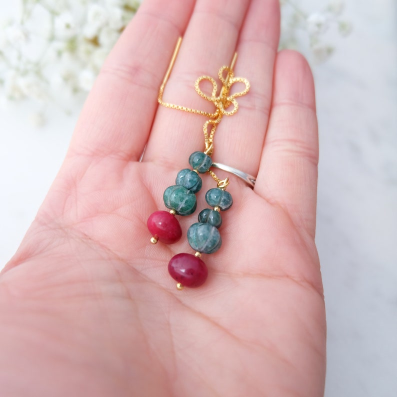 Sterling Silver earrings Emerald threader earrings Emerald ruby chain earrings Rose gold earrings Boho earrings Emerald earrings