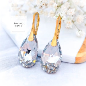 White bridal earrings Crystal bridesmaids earrings Simple teardrop Sterling silver rose gold earrings Crystal AB 1