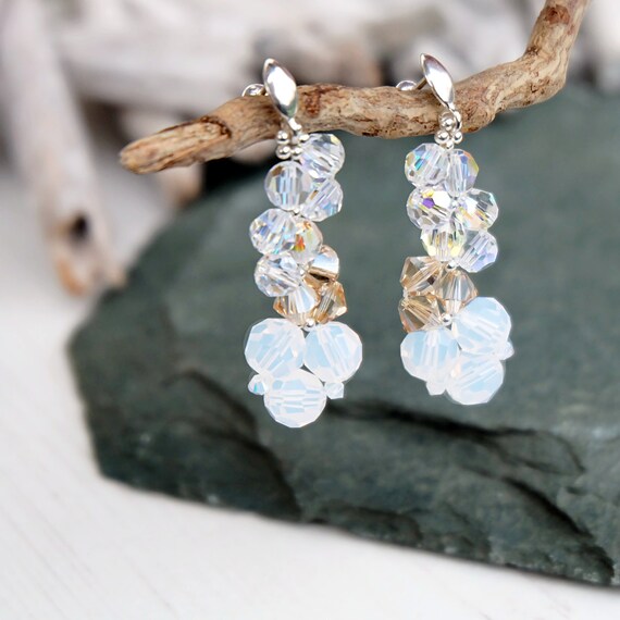 Long Swarovski crystal earrings White gold crystal earrings | Etsy