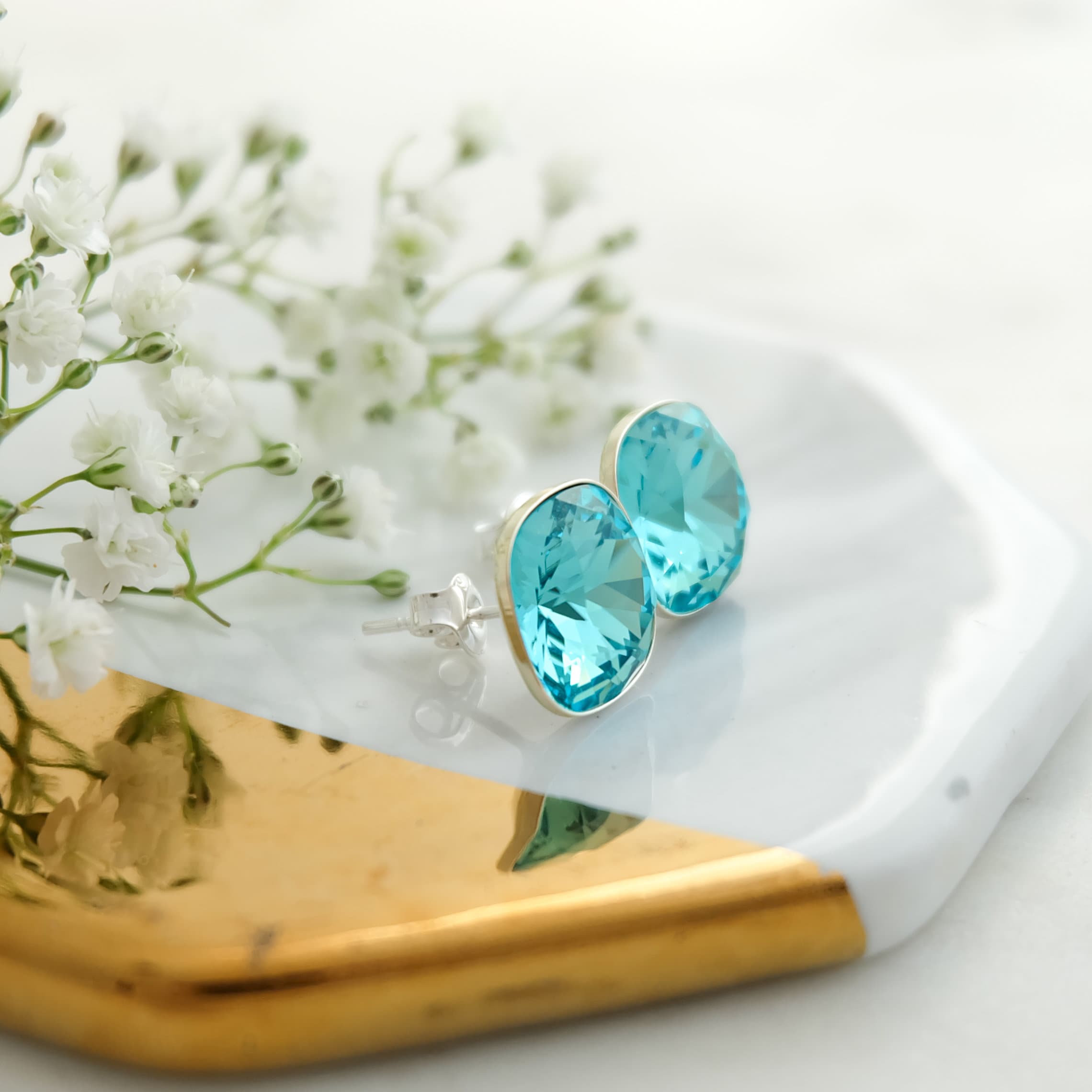 Turquoise Stud Earrings, Blue Crystal Earrings, Anniversary Gift for Her  Square Crystal Stud Earrings Sterling Silver Cushion Cut Earrings 3 - Etsy, image size:2280x2280