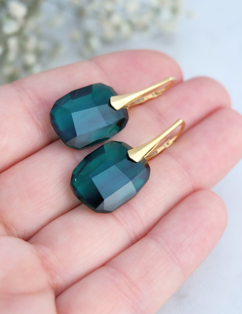 Emerald earrings, Green crystal earrings, Bridesmaid gift, Emerald gold earrings, Green bridesmaid earrings, Sterling Silver earrings image 4