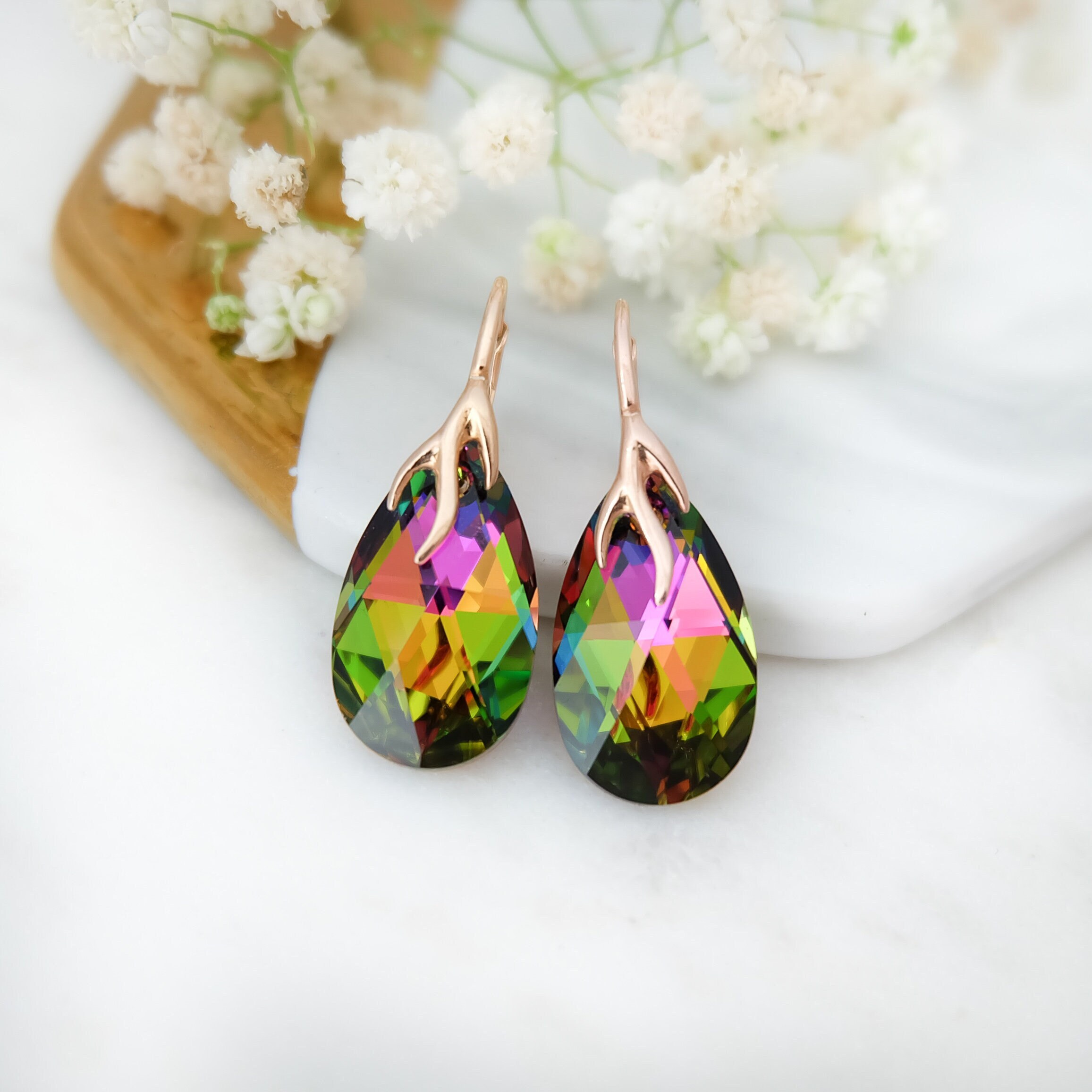 Buy Gold Rainbow Crystal Drop Earrings Online in India  Etsy