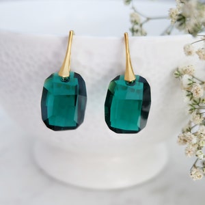 Emerald earrings, Green crystal earrings, Bridesmaid gift, Emerald gold earrings, Green bridesmaid earrings, Sterling Silver earrings image 2