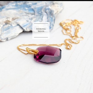 Amethyst crystal pendant necklace, Purple rectangular crystal necklace, Bridesmaid necklace, Amethyst wedding jewellery, Sterling Silver