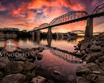 Chattanooga Landscape Photography - Walnut Street Bridge & Market Street Bridge in Chattanooga Tennessee.