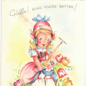 vintage, Unused 1940s Get Well Greeting Card, The Clover, A Keepsake Greeting, Made in USA